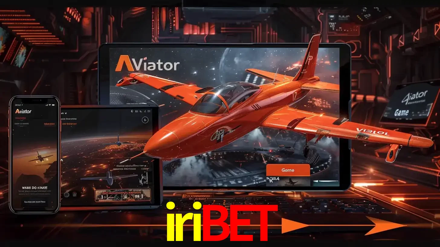 Apresentação tecnológica do jogo Aviator com um avião saindo da tela de um tablet, demonstrando a experiência imersiva em múltiplos dispositivos no iribet.