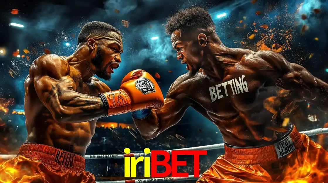 Dois boxeadores em uma luta intensa e explosiva, representando a adrenalina e as oportunidades de apostas em esportes de combate disponíveis na plataforma iribet.
