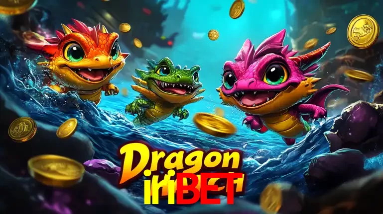 Arte promocional do jogo Dragon Hatch com três adoráveis dragões bebês nadando entre moedas de ouro, um dos slots mais divertidos para jogar no cassino iribet.